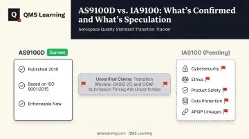AS9100D versus IA9100 comparison chart of confirmed and unverified claims