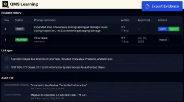 QMS Learning Document Management System audit trail and evidence export dashboard