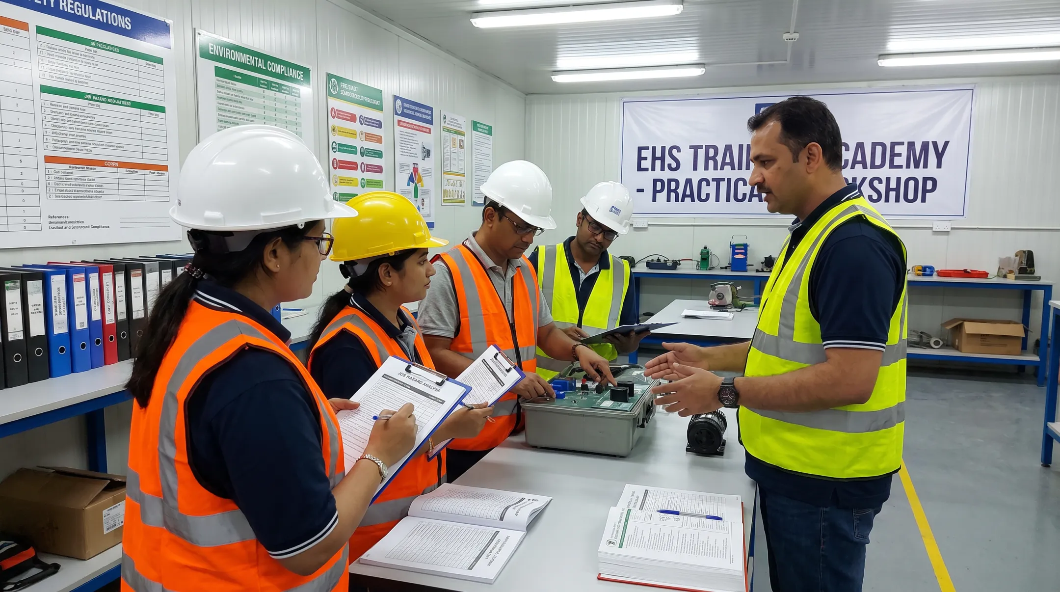 EHS learners completing job hazard analysis training exercises