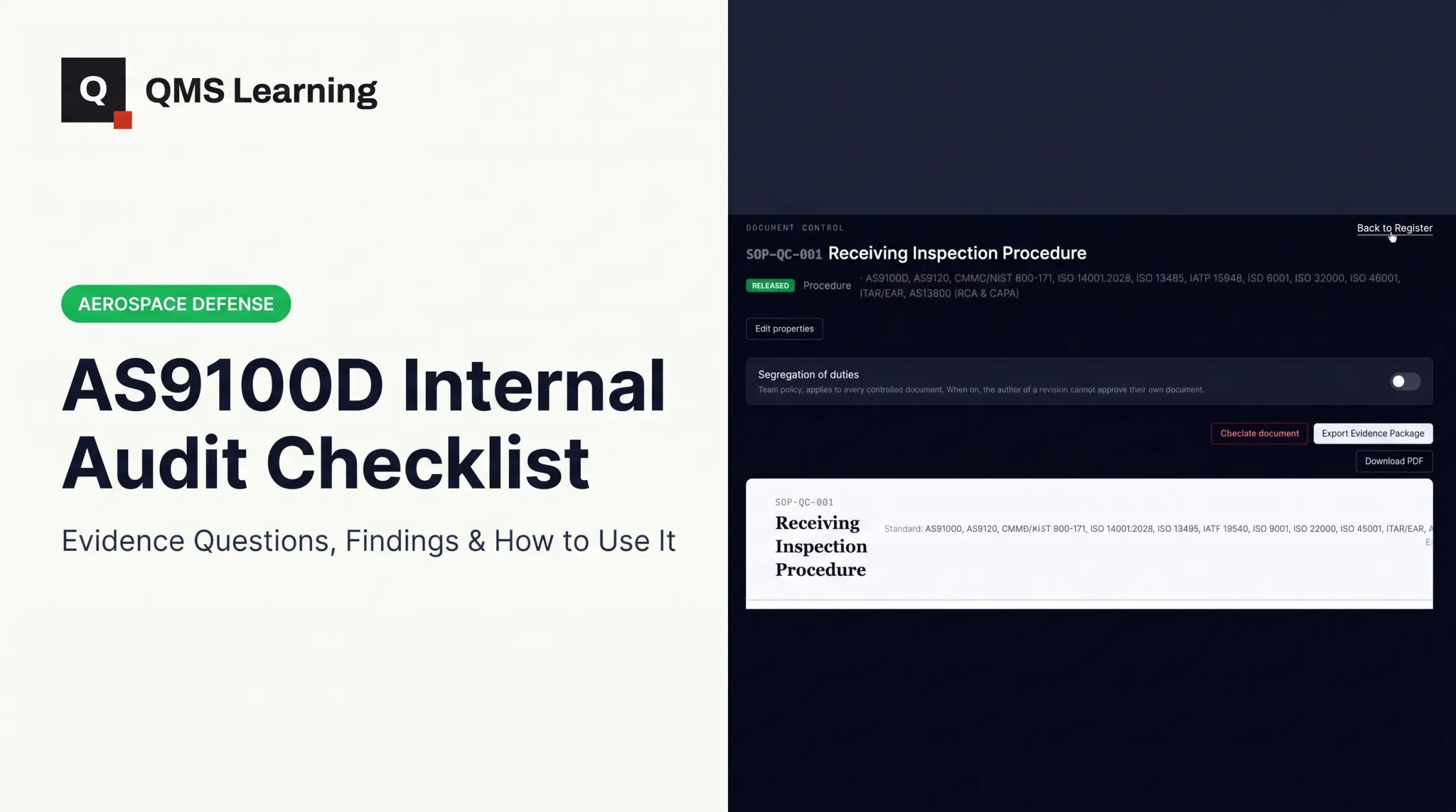 AS9100D Internal Audit Checklist: Evidence Questions, Findings & How to Use It