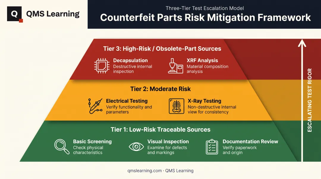 Three-tier AS6081 risk mitigation levels from basic screening to full testing