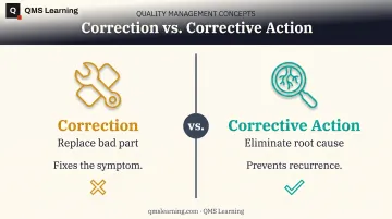 Correction versus corrective action key differences comparison diagram
