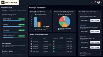 QMS Learning AI Workbench dashboard showing audit-ready documentation