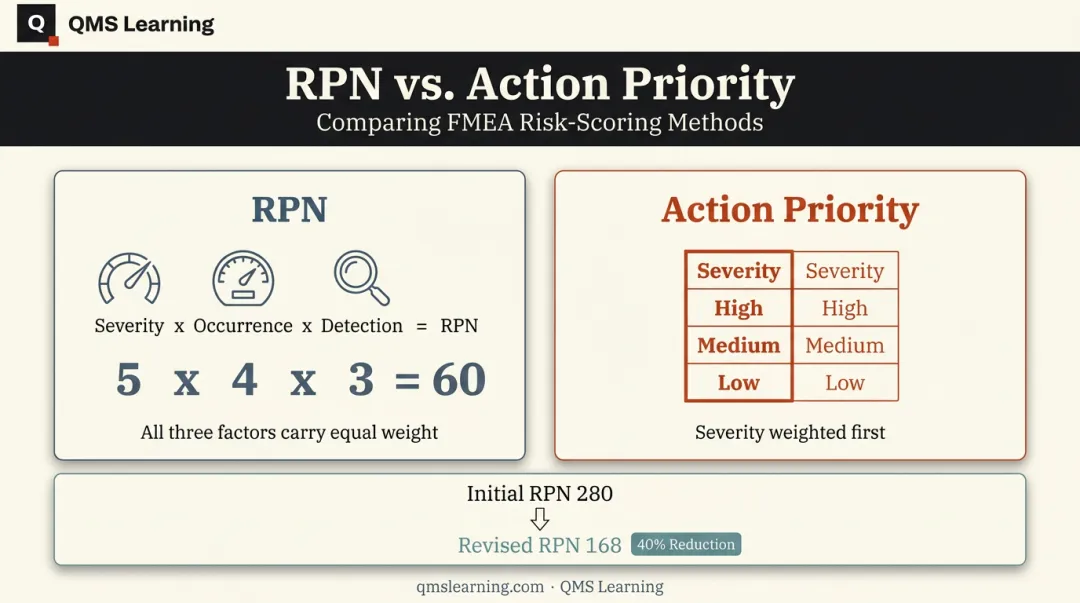 RPN formula versus Action Priority classification comparison for FMEA risk ranking