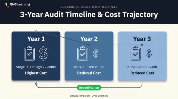 ISO 14001 three-year certification cycle cost timeline visualization