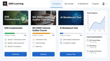QMS Learning online training platform dashboard ISO 45001 courses
