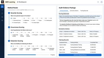 QMS Learning AI Workbench dashboard displaying compiled audit evidence package
