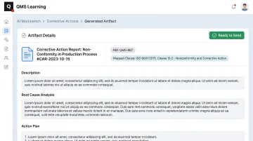 AI Workbench generated CAPA artifact mapped to AS9100D compliance clause