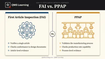 FAI versus PPAP comparison showing verification scope and purpose