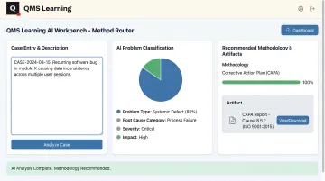 QMS Learning AI Workbench Method Router tool interface dashboard