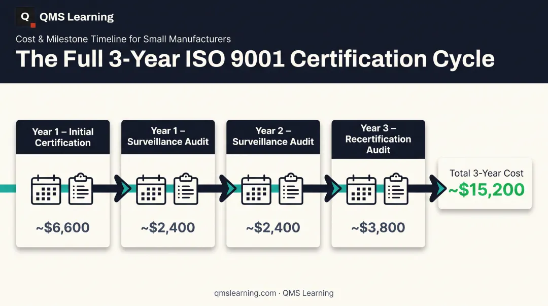 3-year ISO 9001 certification cost cycle timeline breakdown