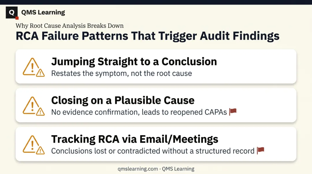 Three common root cause analysis failure patterns in CAPA investigations