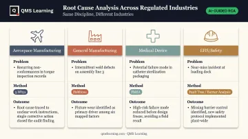 Root cause analysis case studies comparison across four industries infographic