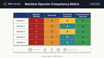 Sample competency matrix grid showing operators scored on proficiency scale