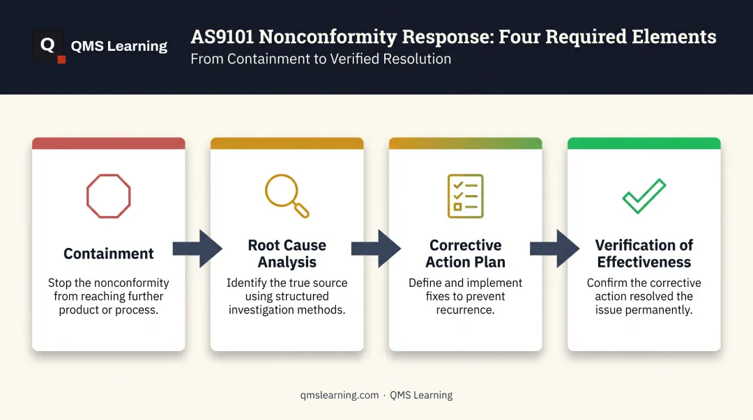 Four-step nonconformity corrective action response process for AS9101 audits