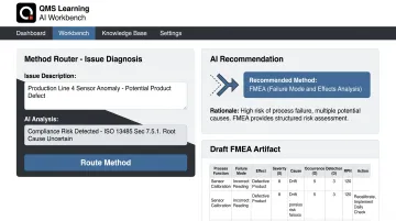 QMS Learning AI Workbench Method Router interface selecting compliance methodology
