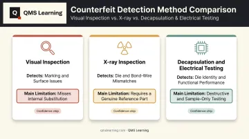 Comparison of visual X-ray and decapsulation counterfeit detection methods