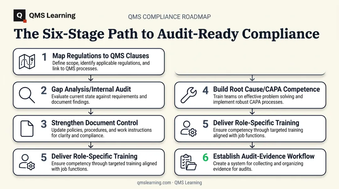 Six-step regulatory compliance program build sequence for QMS teams