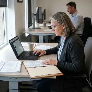 Government contractor reviewing cost allocation records