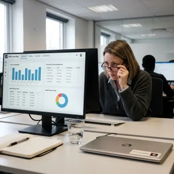 Manager reviewing employee training records dashboard