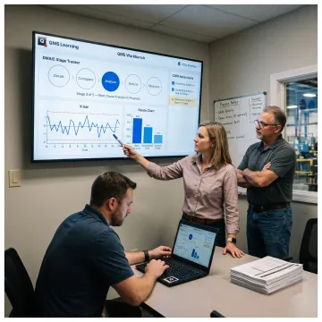 Quality team reviewing DMAIC performance data