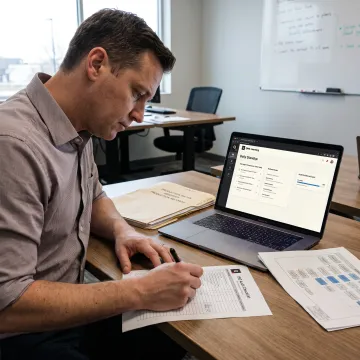 Internal auditor documenting evidence during a quality audit