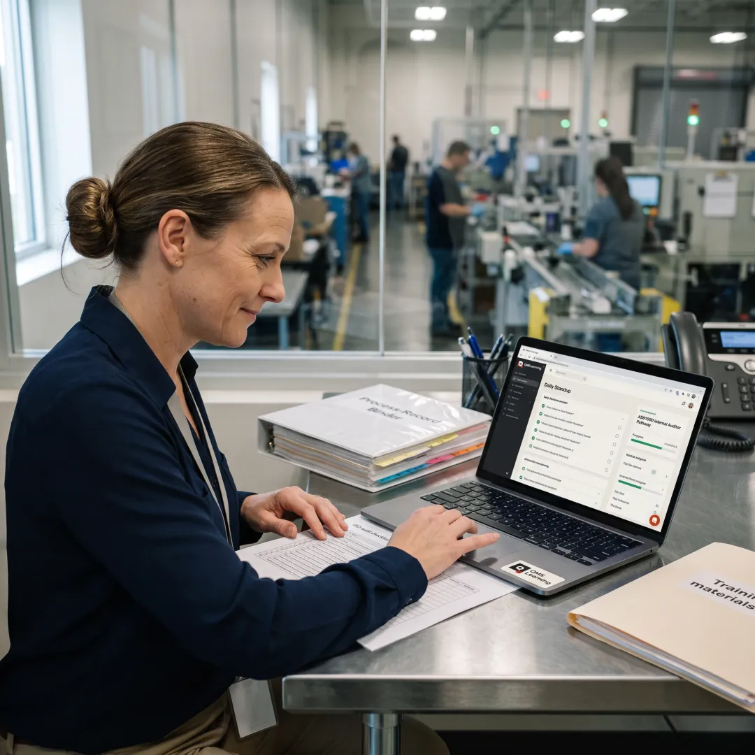Quality professional reviewing an ISO audit checklist