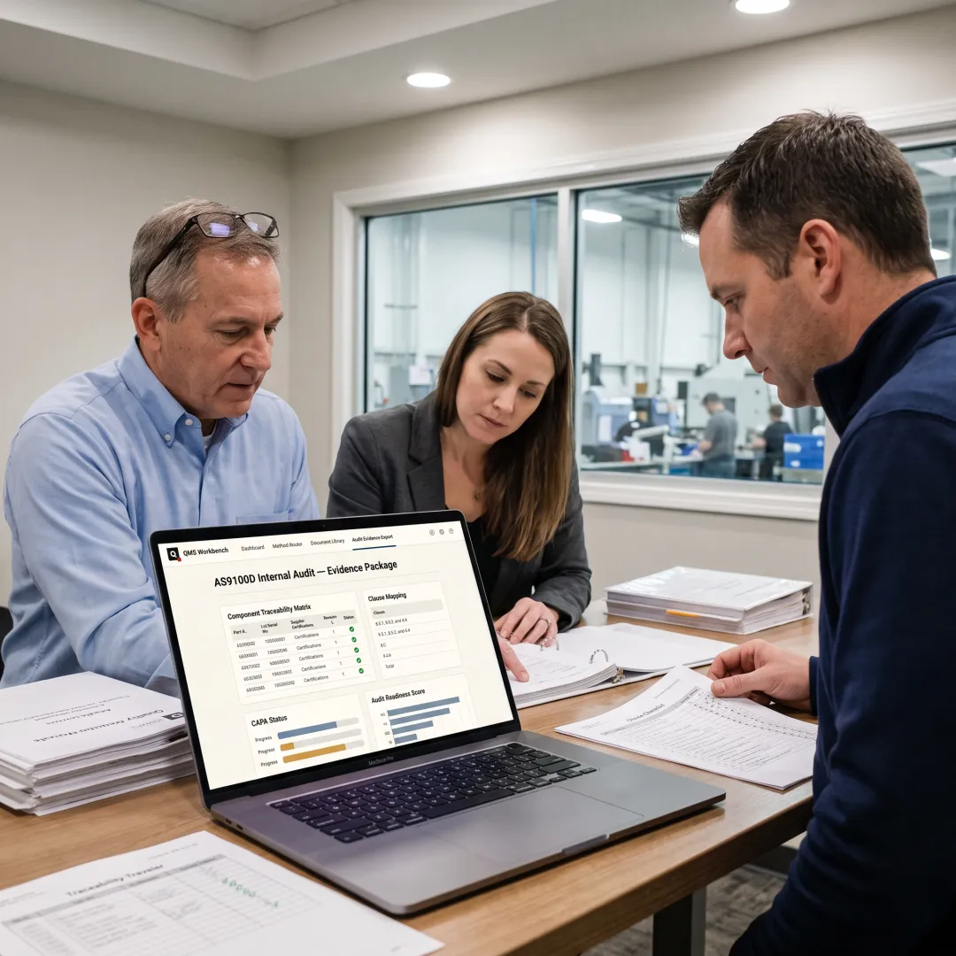 Quality team conducting an aerospace internal audit