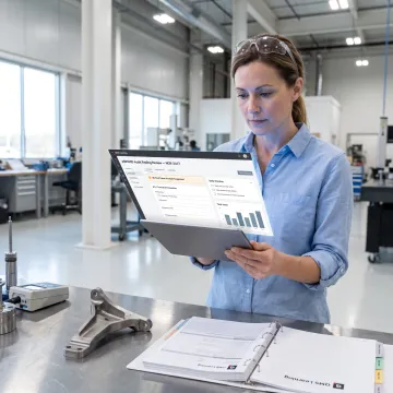 Aerospace quality professional reviewing audit records