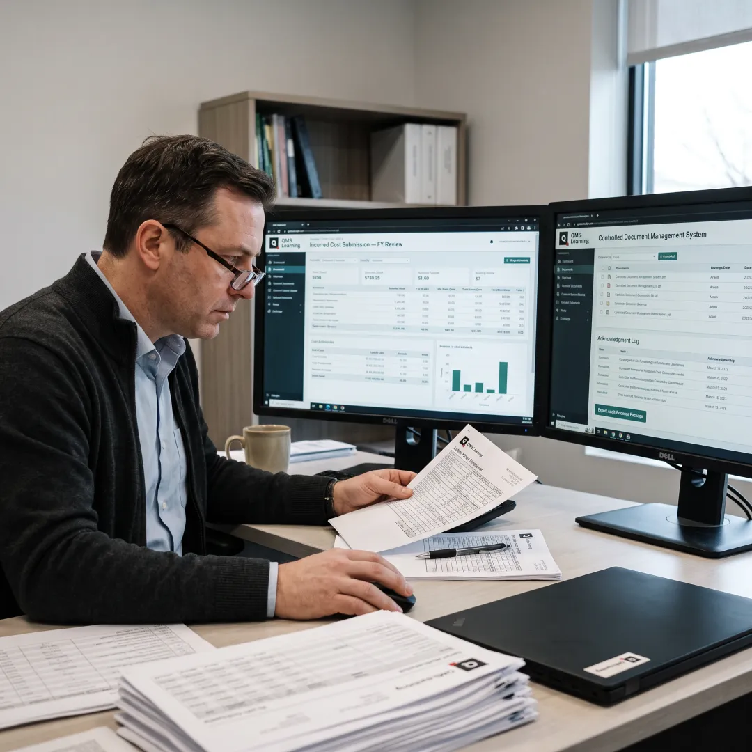 Accountant organizing incurred cost submission evidence