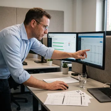 Finance professional analyzing government contract costs