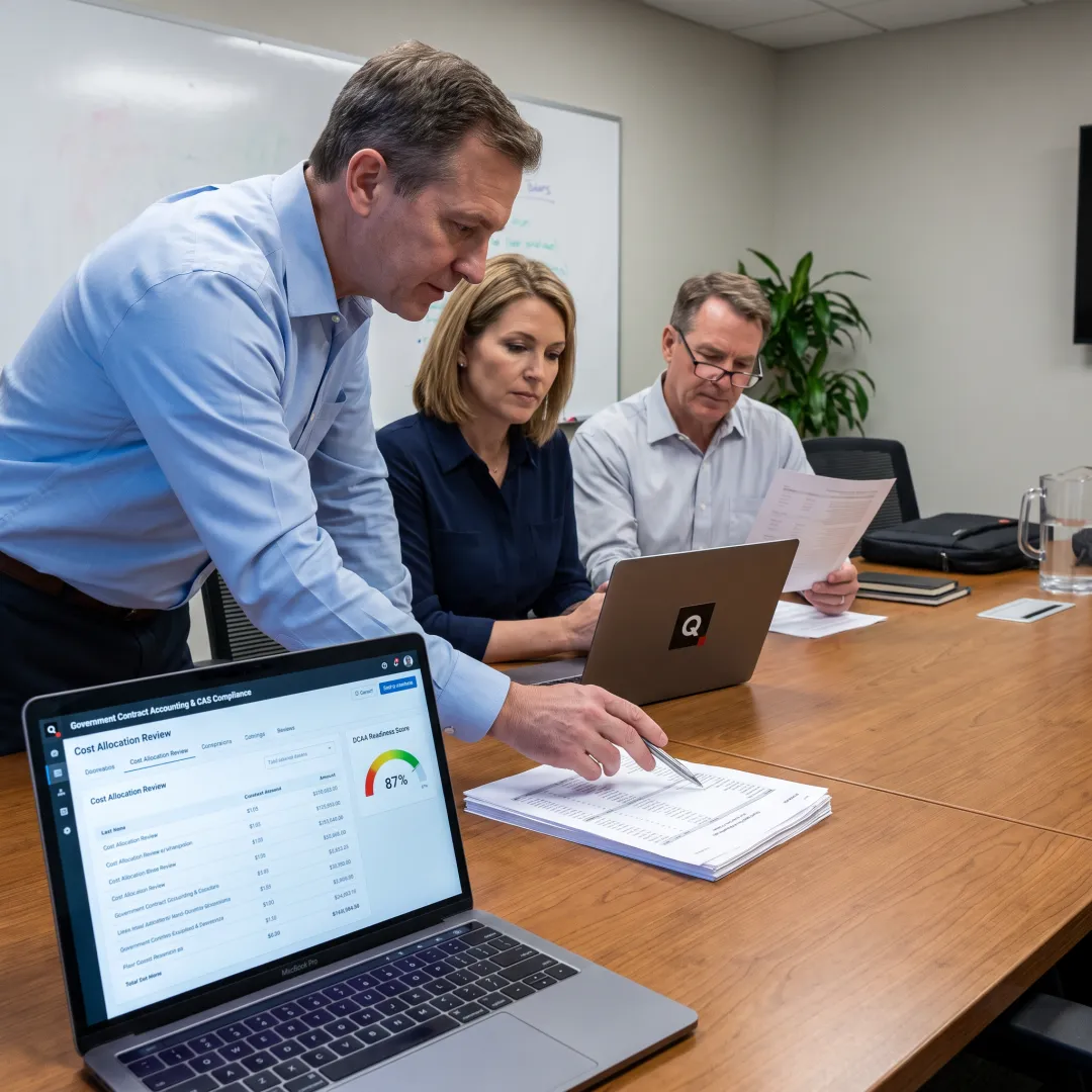 Government contractor reviewing cost accounting records