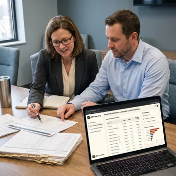 Government contractor finance team reviewing cost records