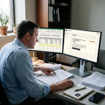 Finance professional analyzing government contract cost data