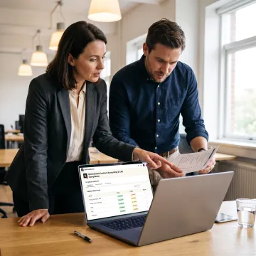 Team reviewing government contract accounting workflow