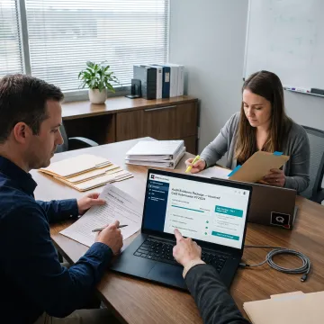 Government contractor reviewing audit preparation records