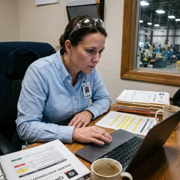 EHS professional reviewing an ISO 45001 audit checklist