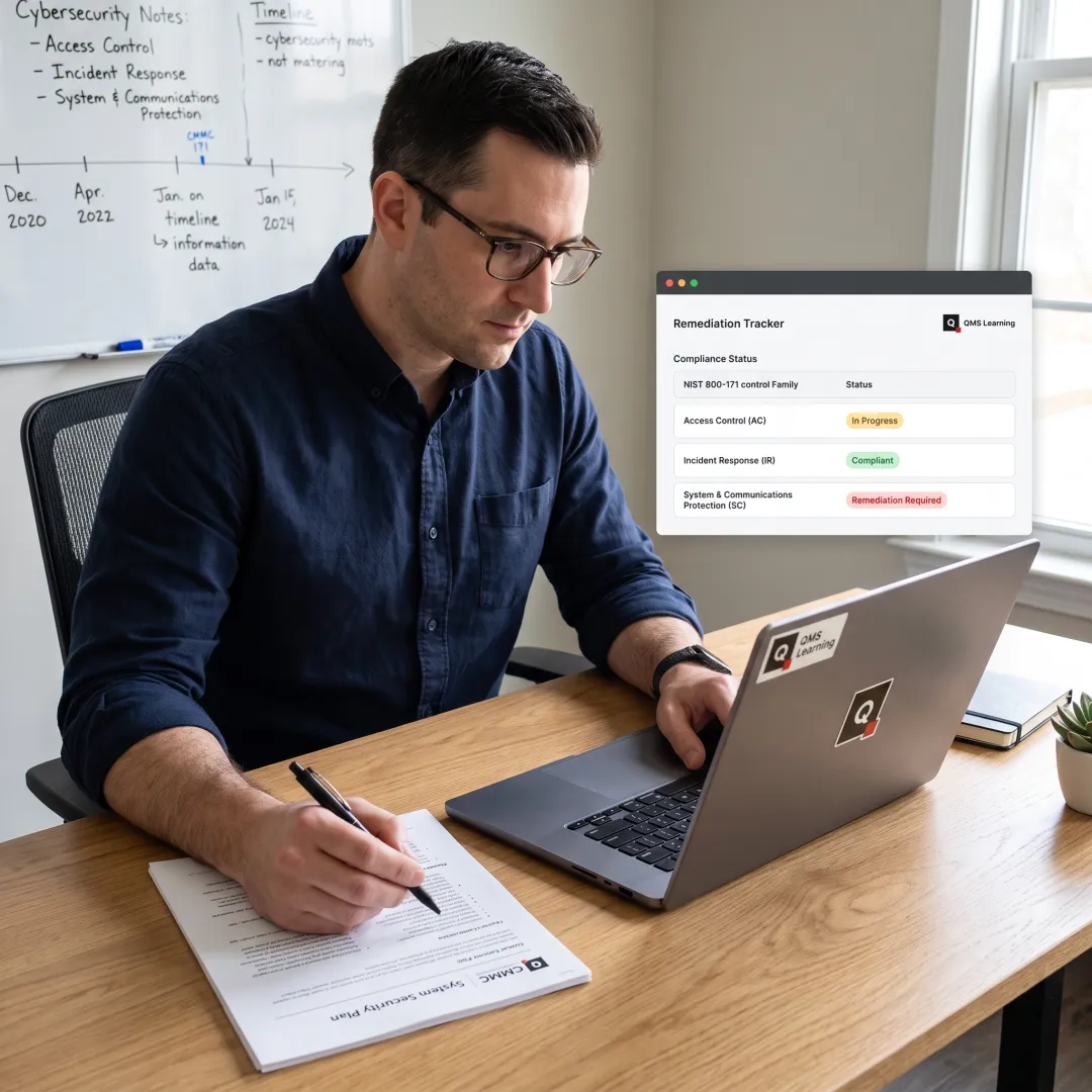 Cybersecurity professional reviewing an SSP and POA&M