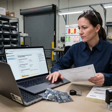 Quality professional inspecting aerospace electronic components for counterfeit indicators