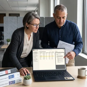 Government contractor reviewing digital employee timekeeping records