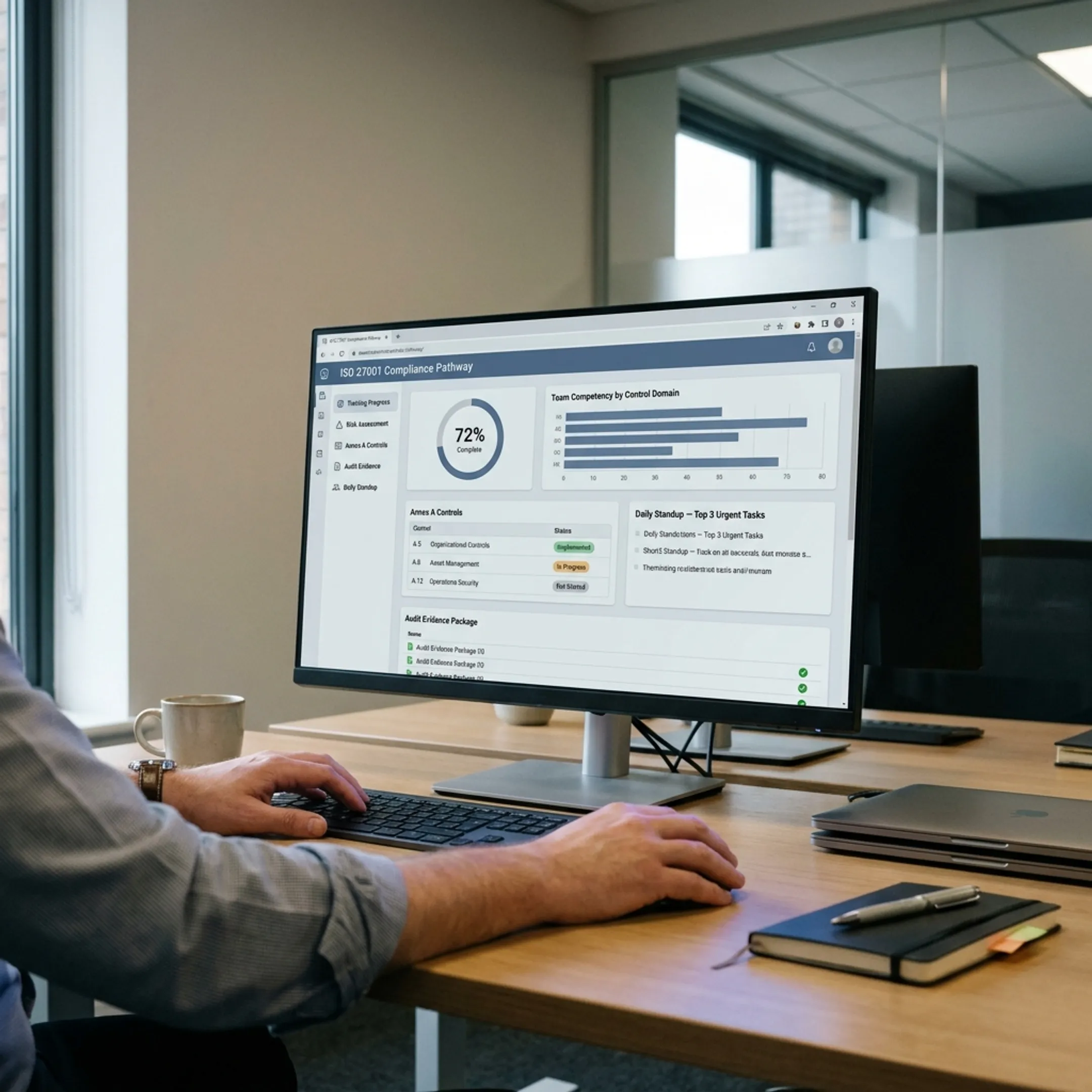 ISO 27001 training dashboard showing audit preparation progress
