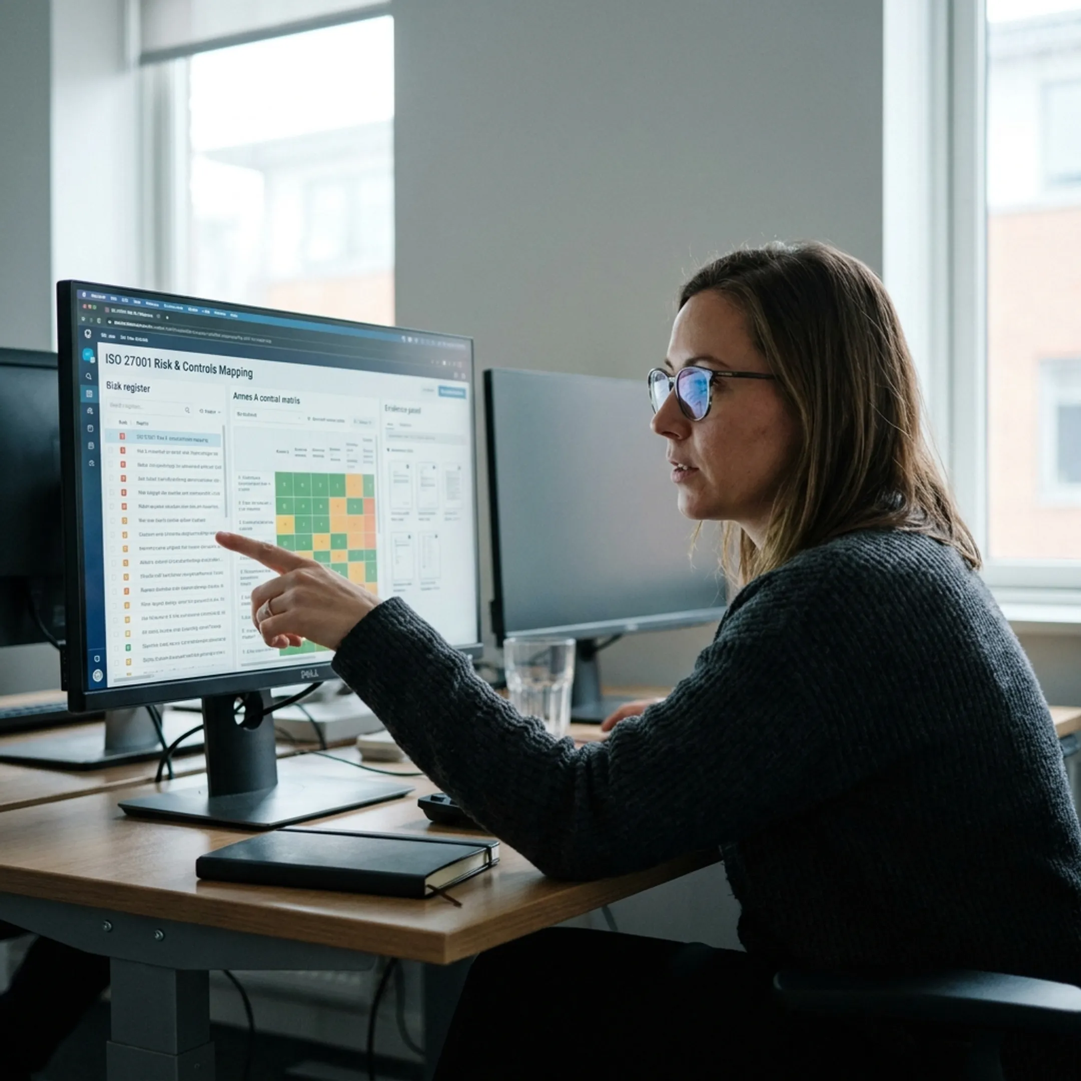 Learner building an ISO 27001 risk and controls plan