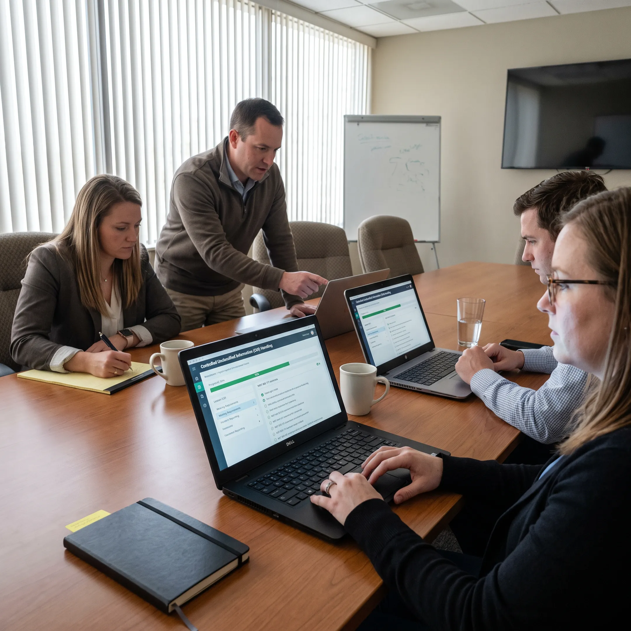 Defense team learning CUI protection and cybersecurity compliance practices
