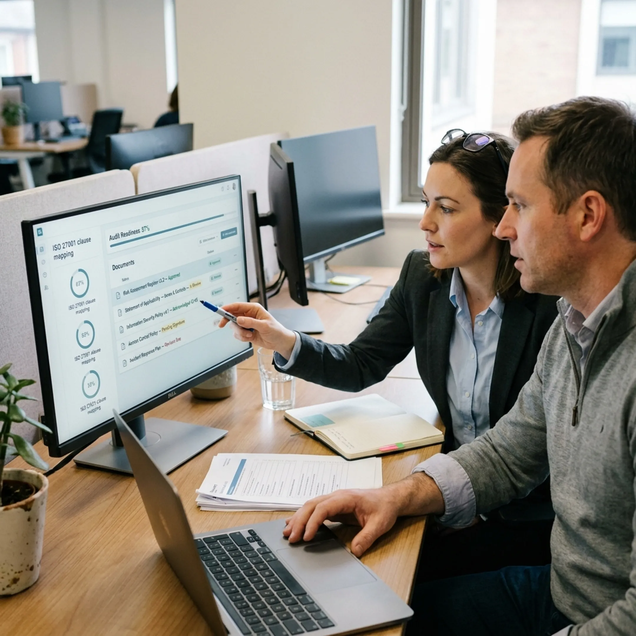 ISO 27001 team preparing information security audit evidence