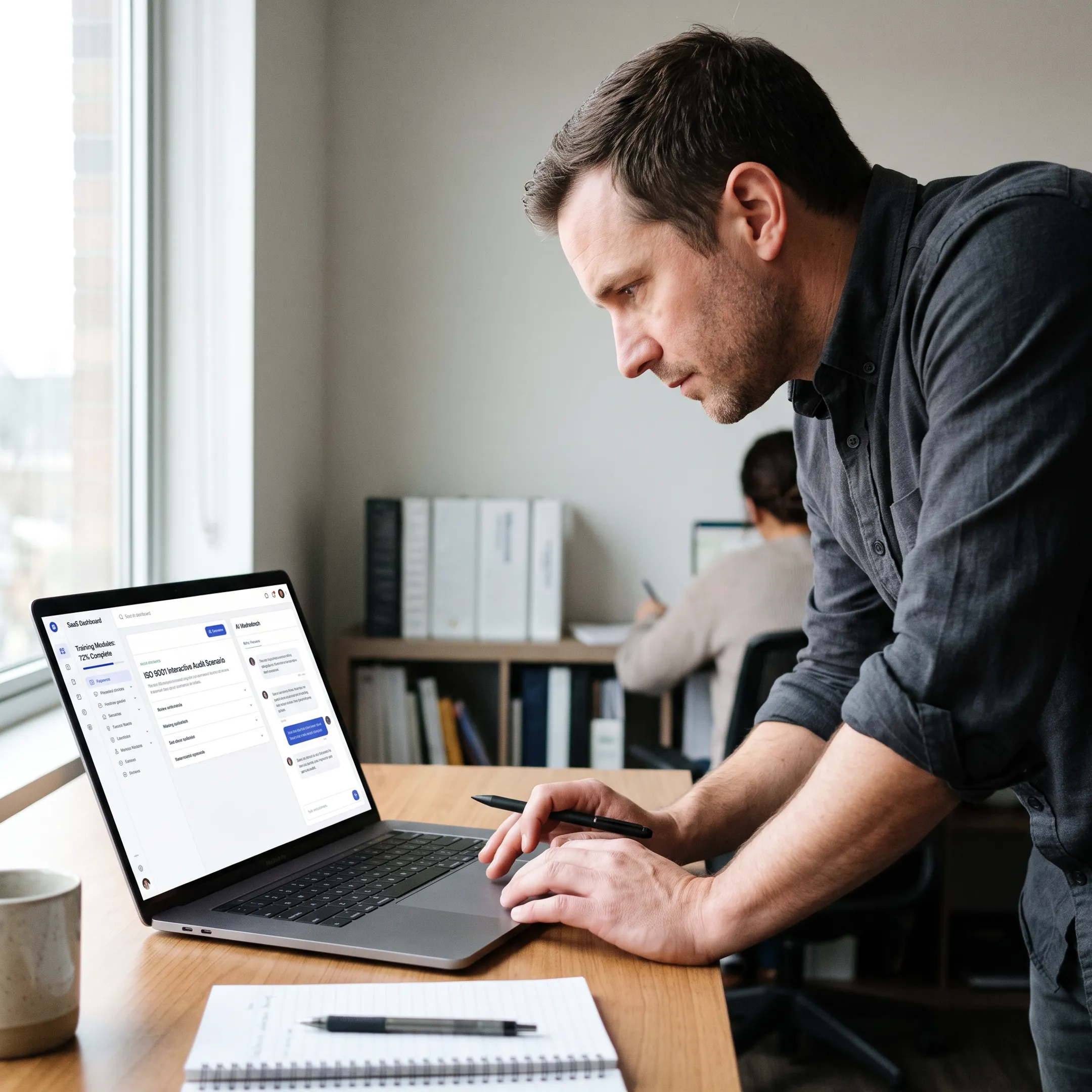 Online ISO 9001 audit training with interactive scenarios and manager dashboard