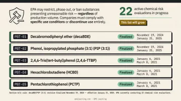 Five PBT chemicals Section 6h TSCA restriction status comparison table infographic