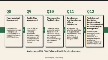 ICH Q8 through Q12 pharmaceutical quality guidelines comparison table infographic