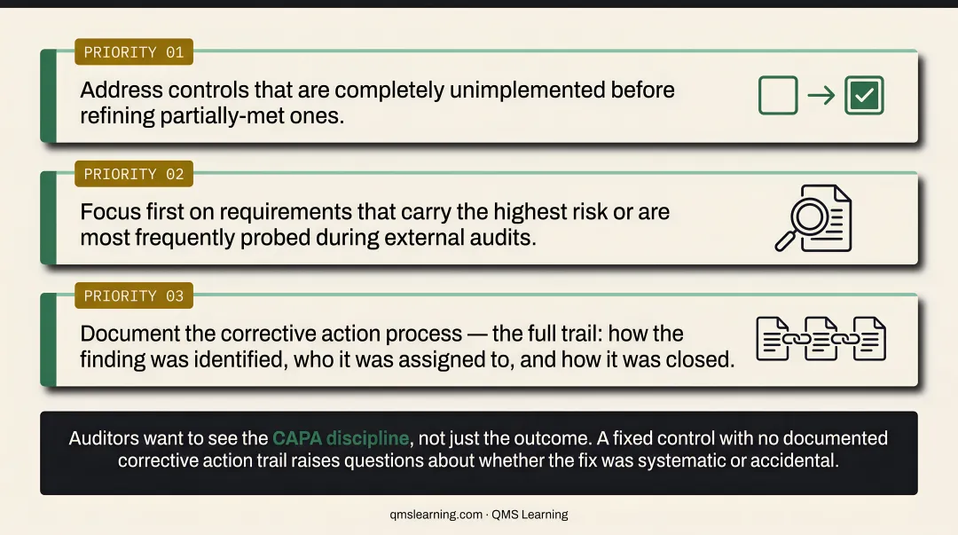 Six-step cybersecurity compliance audit process flow from scope to internal review