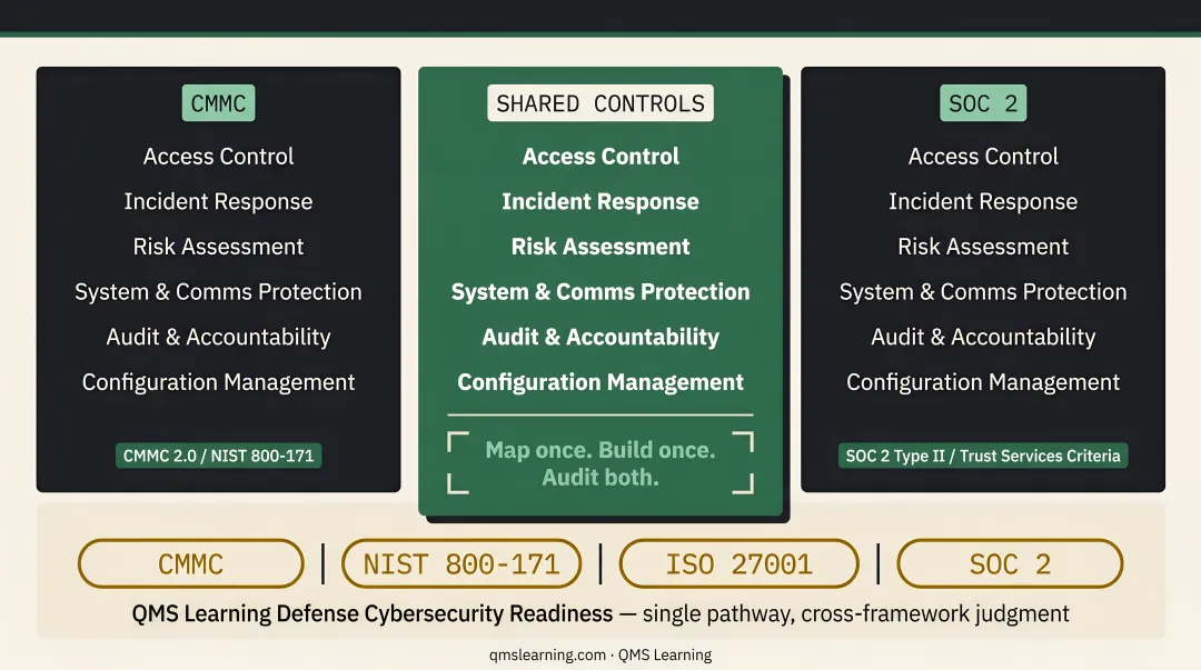 SOC 2 Common Criteria mapped to CMMC Level 2 NIST 800-171 parallel control areas