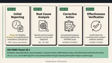 Four-step EHS incident reporting and CAPA cycle process flow diagram